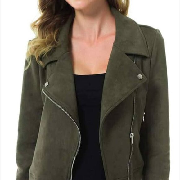 Apperloth Womens XL Suede Jacket Black Long Sleeve Zipper Short Moto Biker Coat - Picture 10 of 10